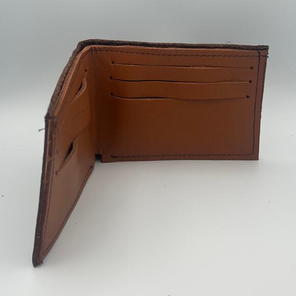 Minimalist Handmade Oaxaca Leather Wallet Burgundy Wine Bifold - Picture 8 of 13